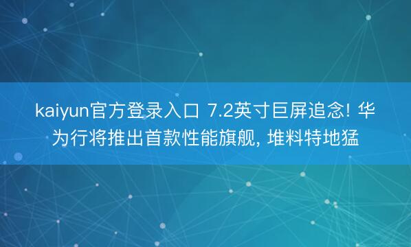kaiyun官方登录入口 7.2英寸巨屏追念! 华为行将推出首款性能旗舰, 堆料特地猛