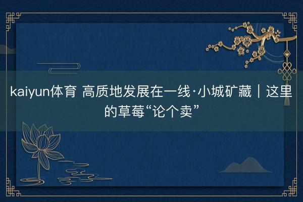 kaiyun体育 高质地发展在一线·小城矿藏｜这里的草莓“论个卖”