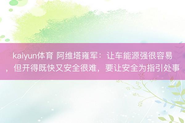 kaiyun体育 阿维塔雍军：让车能源强很容易，但开得既快又安全很难，要让安全为指引处事