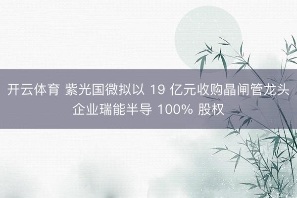 开云体育 紫光国微拟以 19 亿元收购晶闸管龙头企业瑞能半导 100% 股权