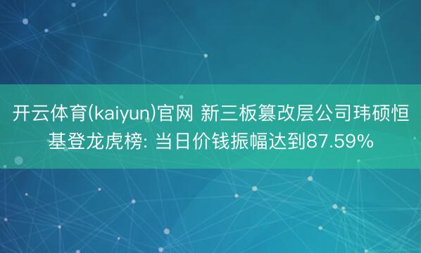 开云体育(kaiyun)官网 新三板篡改层公司玮硕恒基登龙虎榜: 当日价钱振幅达到87.59%