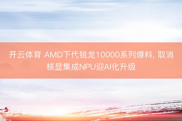 开云体育 AMD下代锐龙10000系列爆料， 取消核显集成NPU迎AI化升级